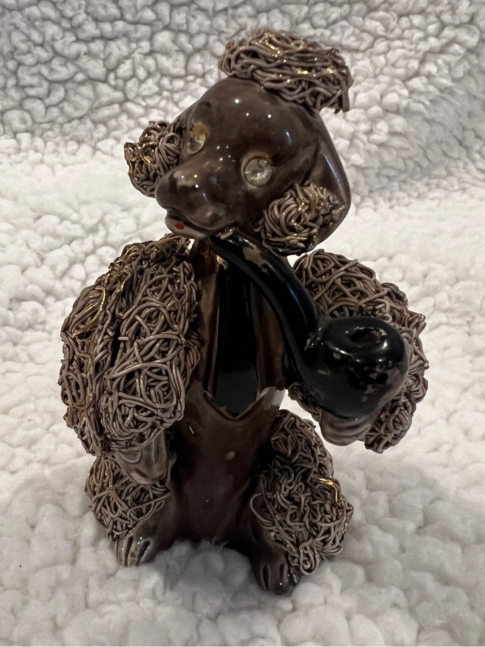 Vintage Spaghetti Poodle Dog Figure English Detective Sherlock Pipe 50's MCM